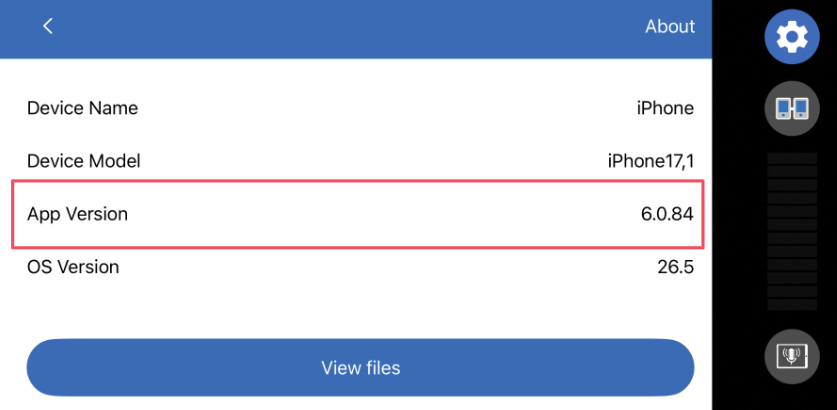 Pointing out the app version listed under About details. 